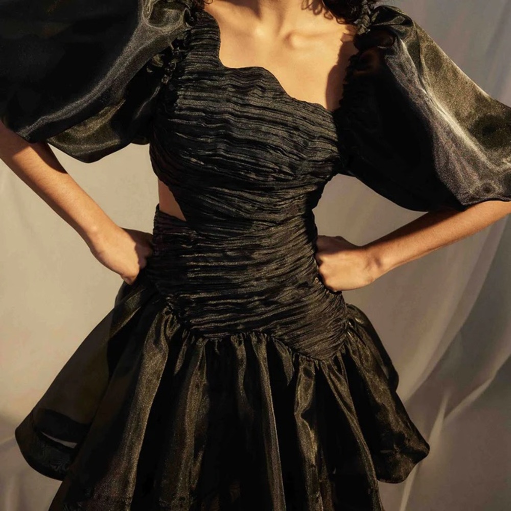 Aje Joan Puff Sleeve Mini Dress in Black Size 12 AUS / US 8